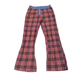 Edikted Plaid Flare Lounge Pants Pink Blue Striped Waistband‎ Womens